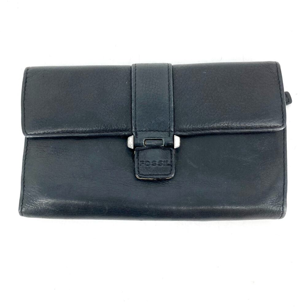 Fossil: Black Leather Rectangular Logo Trifold Wa… - image 2